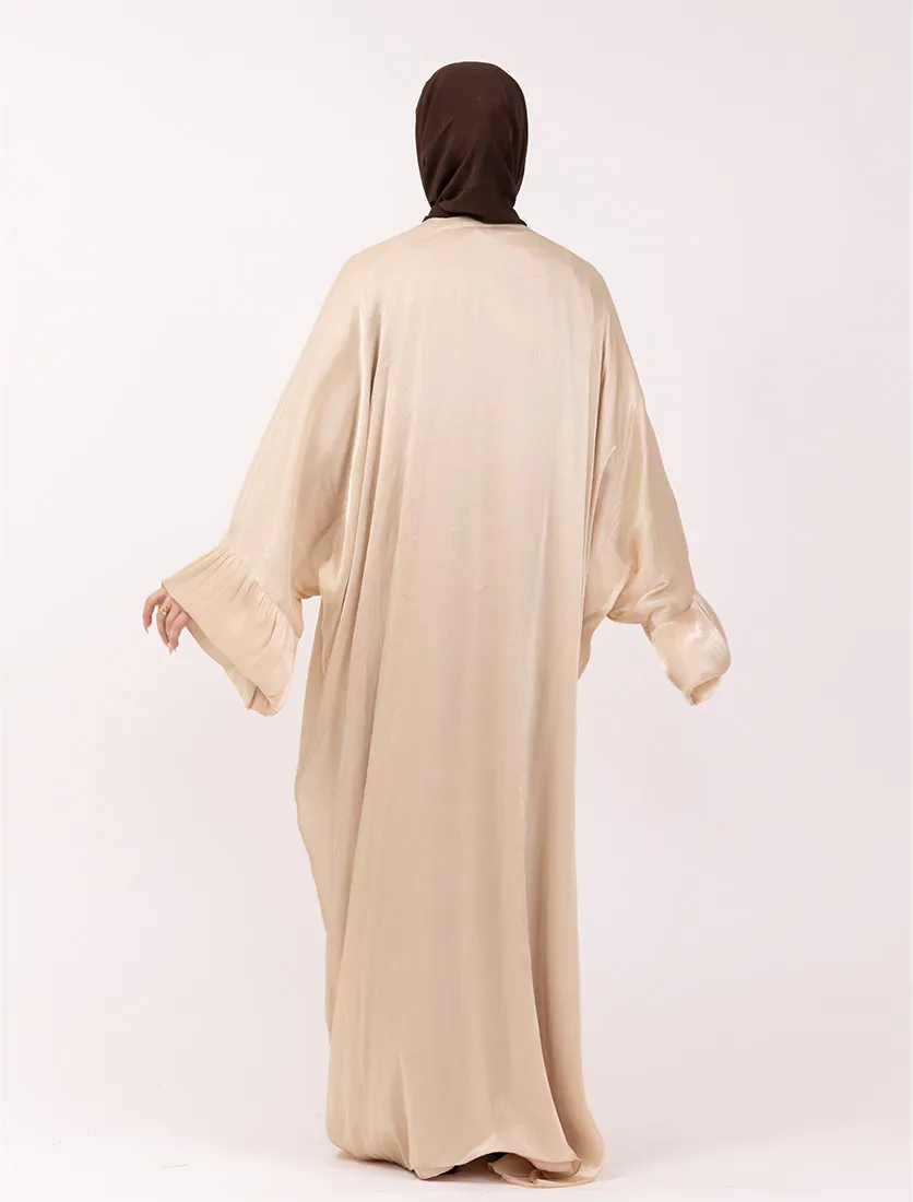 Beige Open Organza Kaftan Set